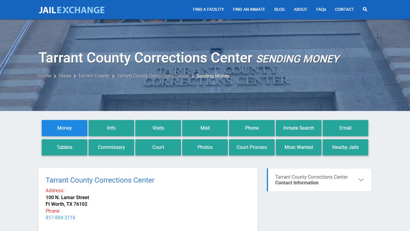 Send Money to Inmate - Tarrant County Corrections Center, TX