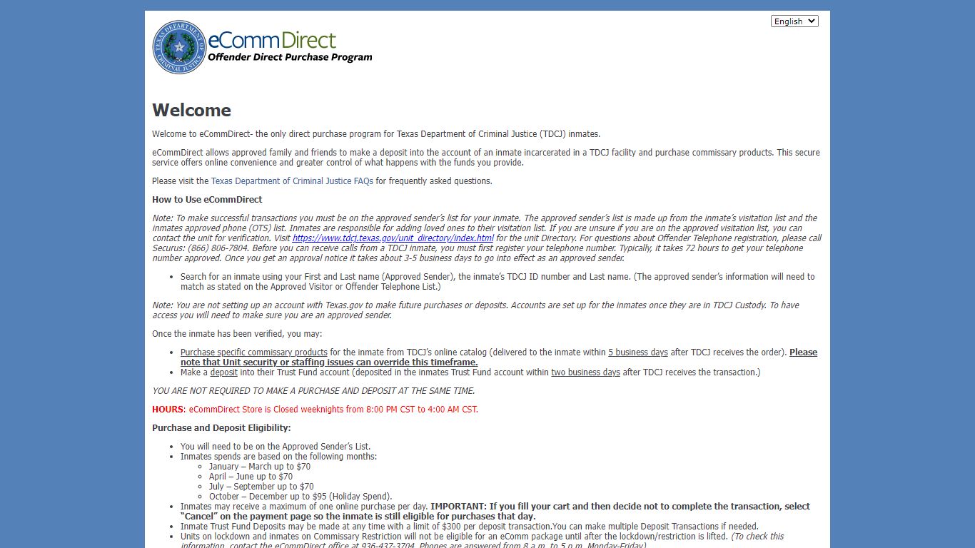 Official TDCJ Commissary & Trust Fund Deposit | Texas.gov